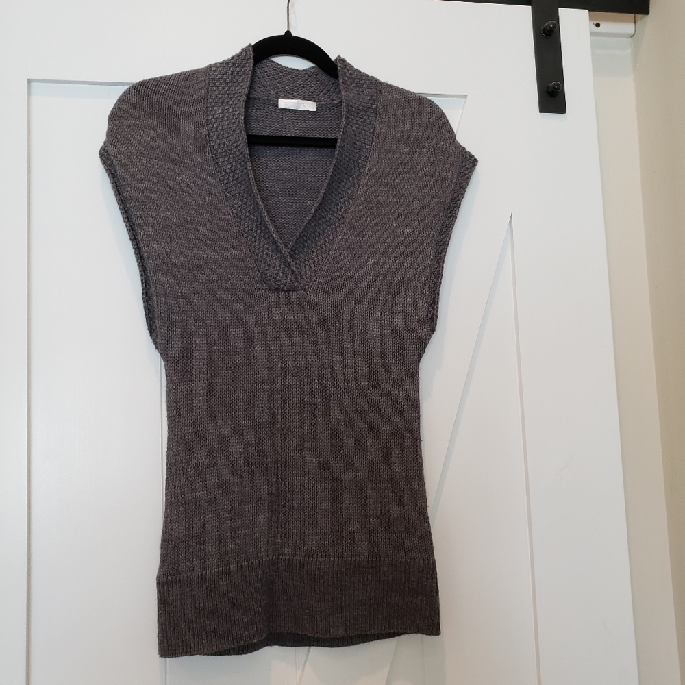 PROMOD Grey Heather V Neck Knit Sweater Vest, long vest, vintage sweater vest Sm